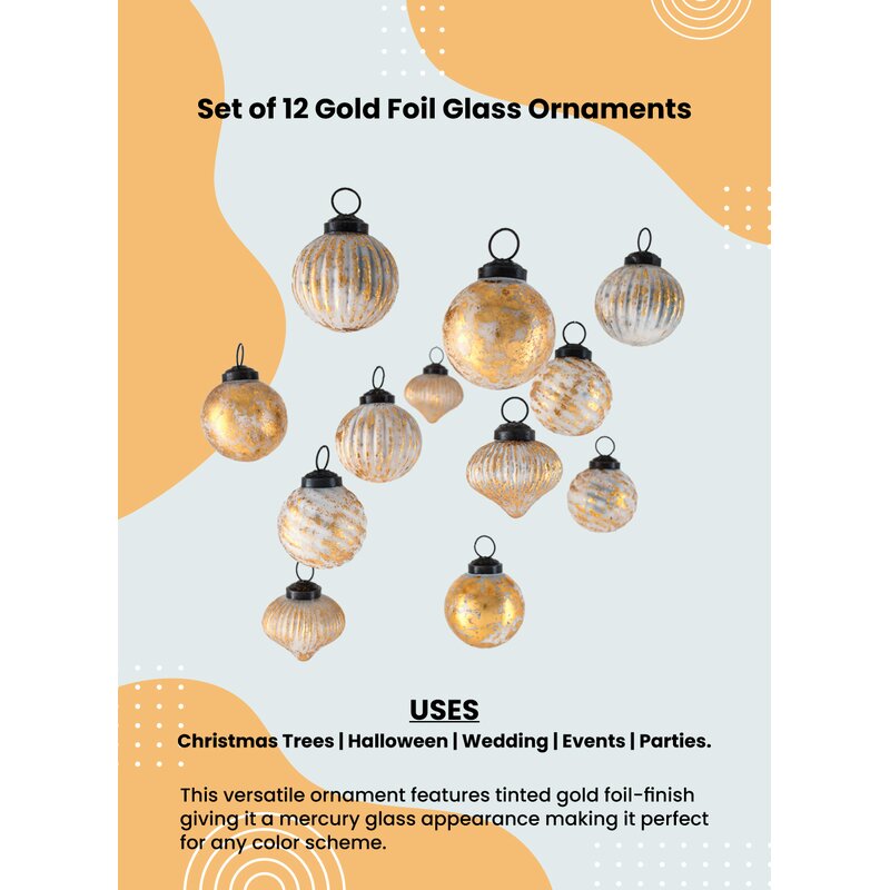 Serene Spaces Living Set Of 12 Tinted Glass Ornaments Set Wayfair